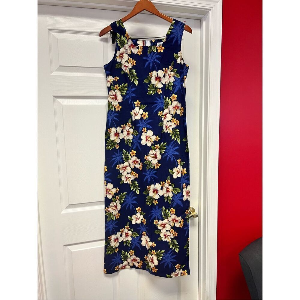 Vintage Pacific Legend Hawaii Blue Floral Sleeveless Maxi Dress sz M EUC